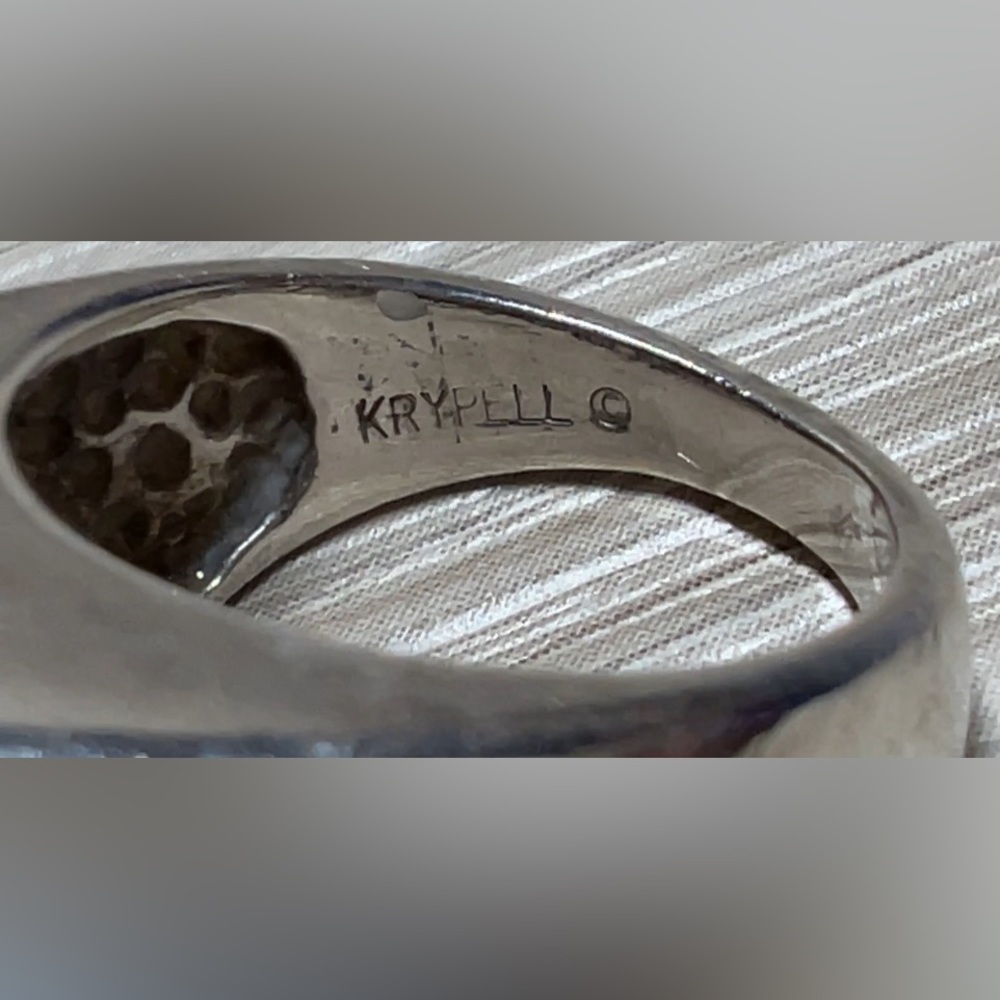 Vintage Designer KRYPELL Sterling Silver & Gold "X" CZ Dome Ring, Size 5.5 - Picture 9 of 13